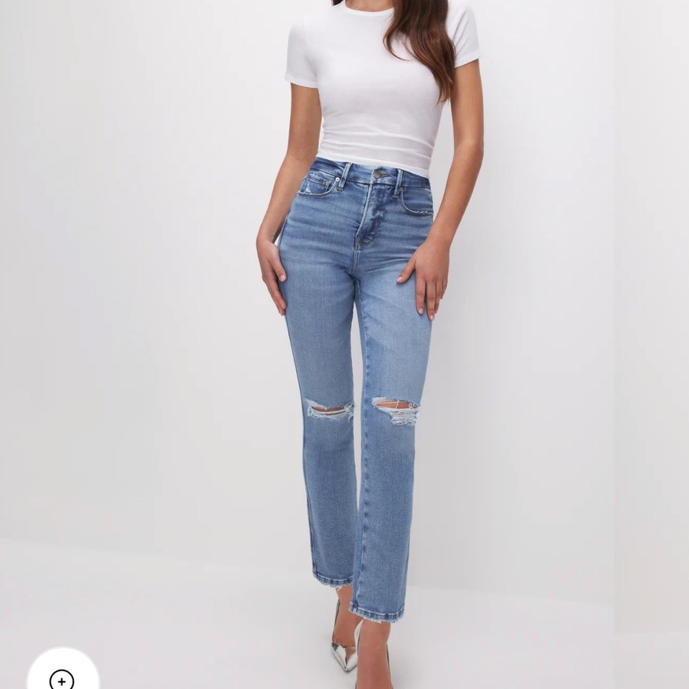 Good American Light Blue Distressed Straight Leg Jeans